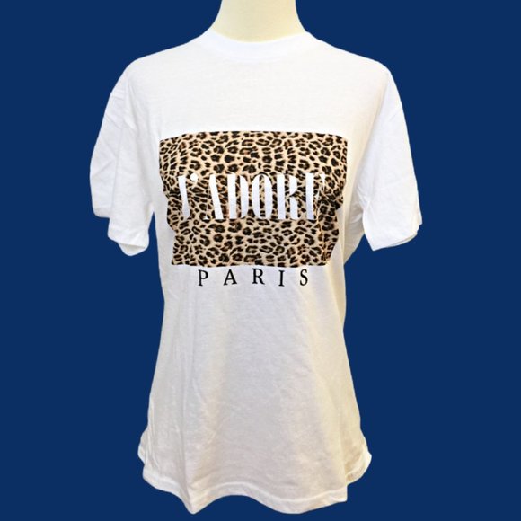 Boohoo Tops - J'Adore Paris 100% Cotton White Tee 12, 14